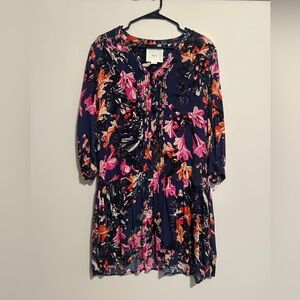Maeve Vibrant Floral Dress with Pink and Orange Accents - button flaw on sleeve